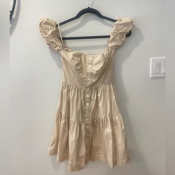 STAUD Dresses & Skirts - STAUD Beige Elio Off The Shoulder Mini Dress